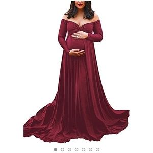 Burgundy Maternity Dress with train for Photos